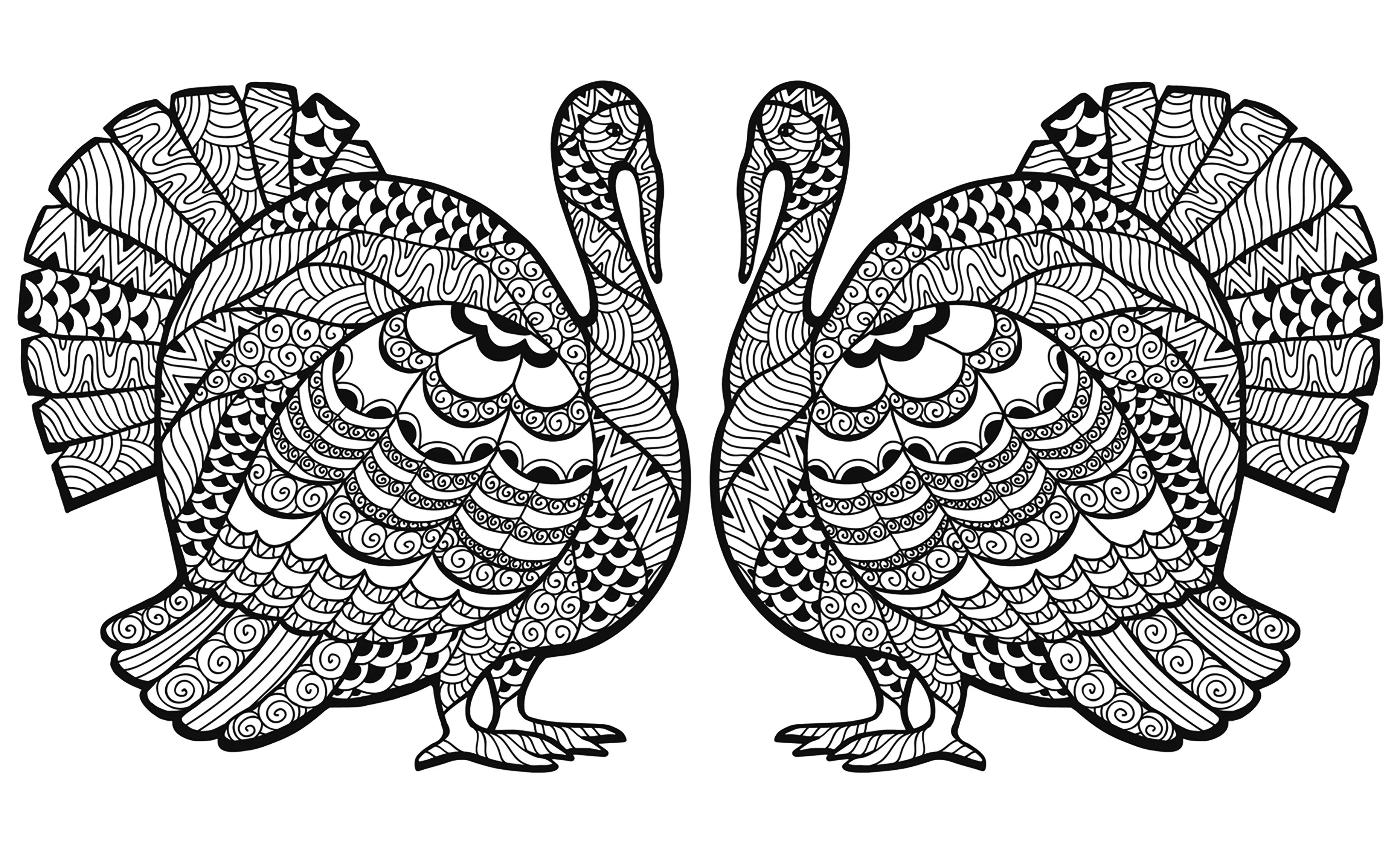 双火鸡三角画着色纸 (感恩)