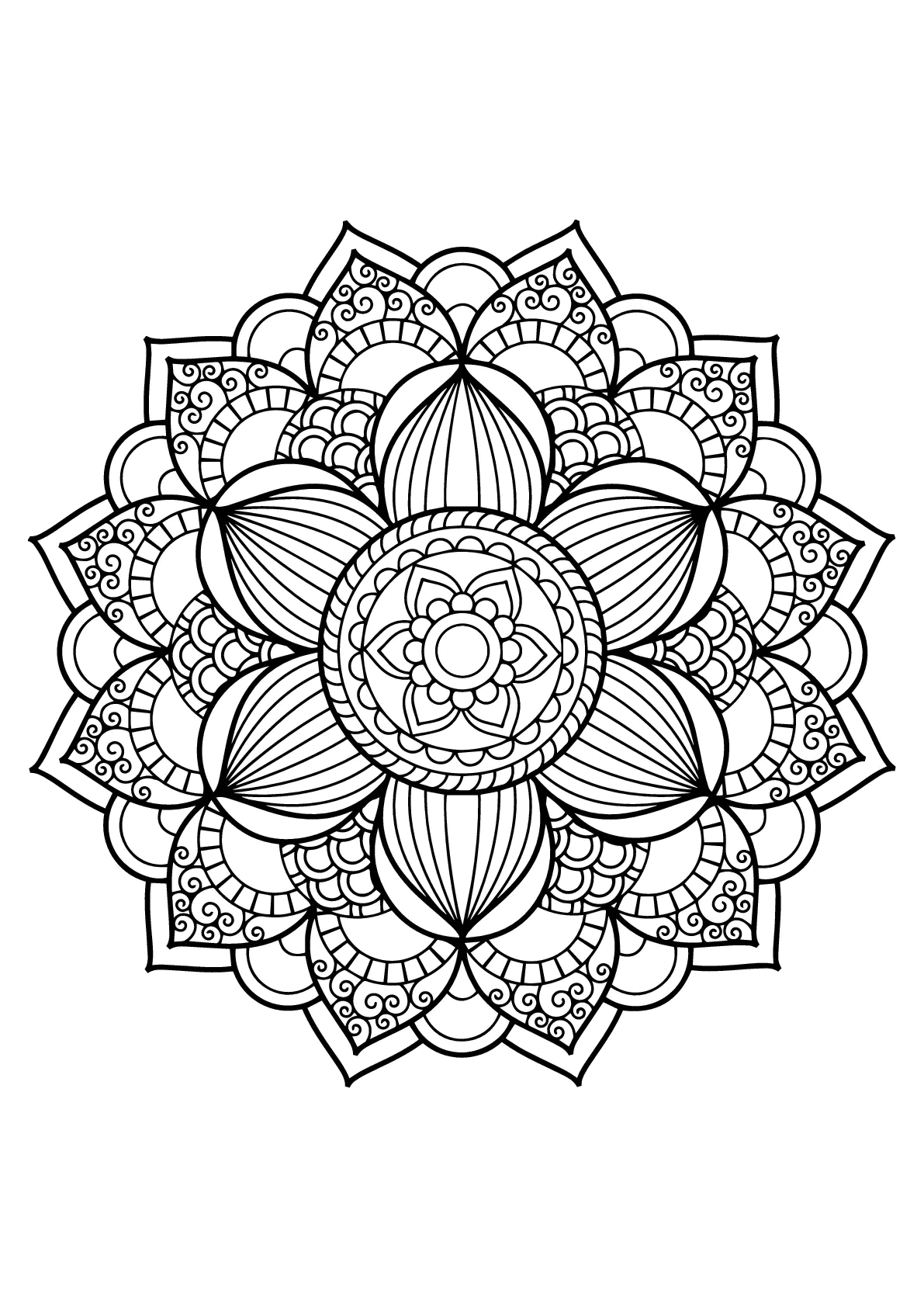 成人免费填色书中的曼陀罗 - 17 (适合成人打印的着色 : 曼陀罗)