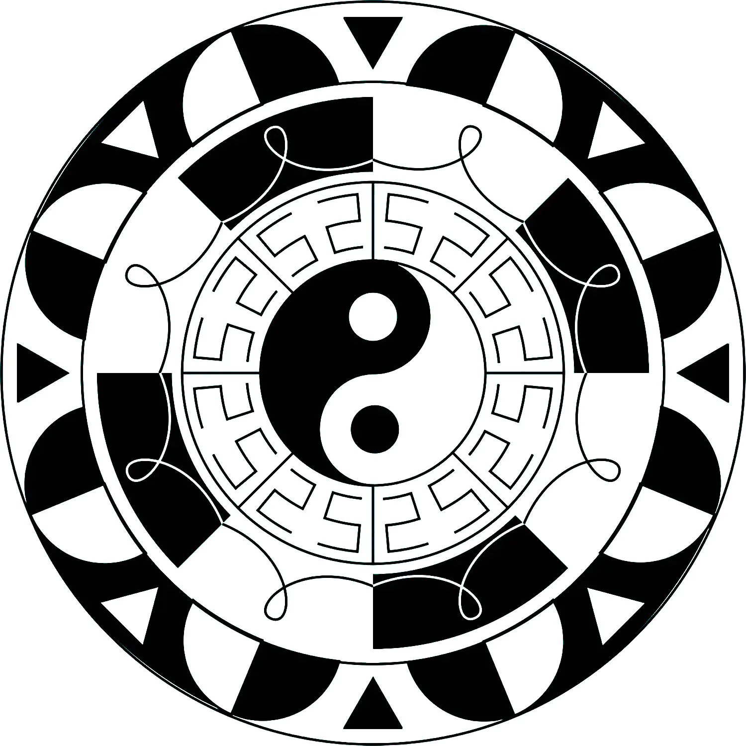 带有阴阳符号的简单曼陀罗 (适合成人打印的着色 : 曼陀罗)
