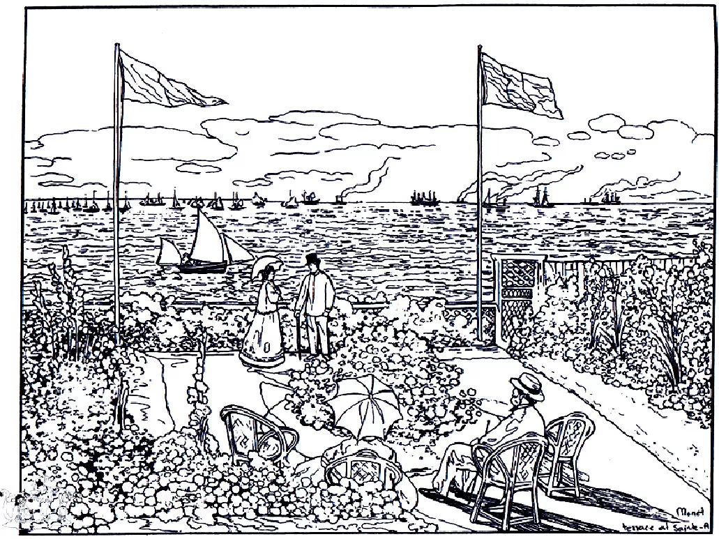 克劳德-莫奈 - 圣阿德雷斯花园(1867 年) (适合成人打印的着色 : 杰作)
