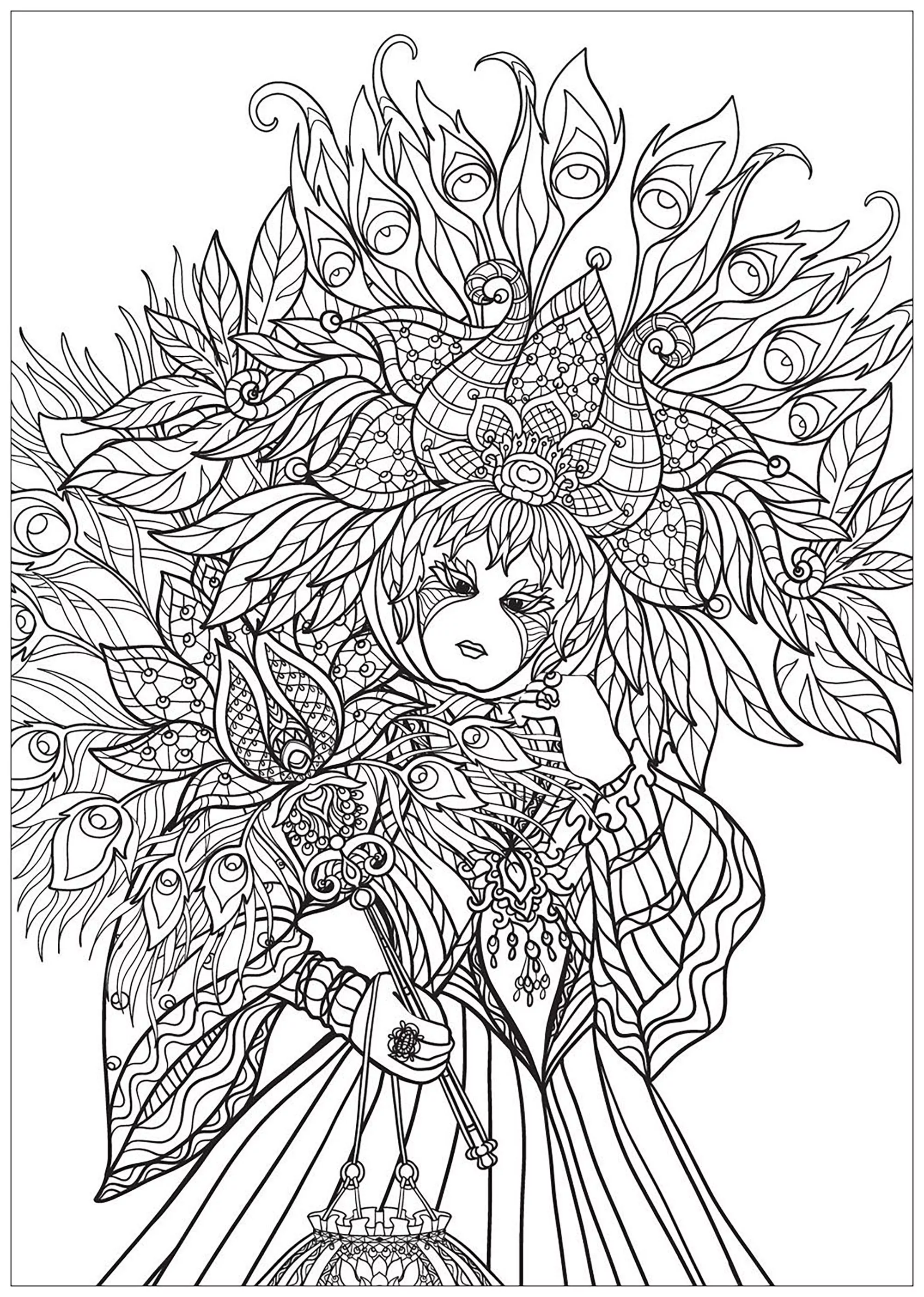 威尼斯狂欢节礼服（详细视图） (适合成人打印的着色 : 狂欢)