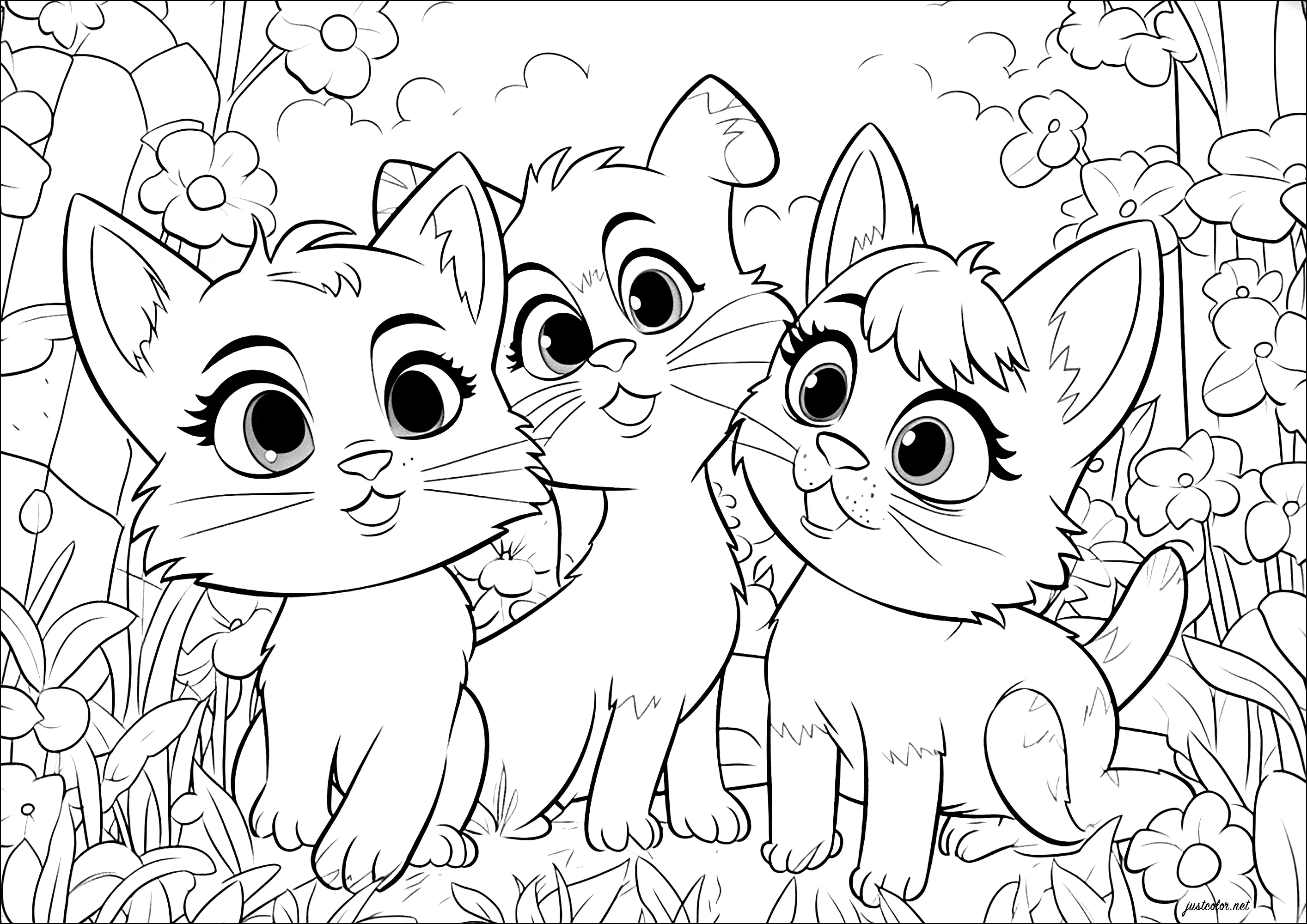 三只猫，迪士尼-皮克斯风格 (适合成人打印的着色 : 猫)