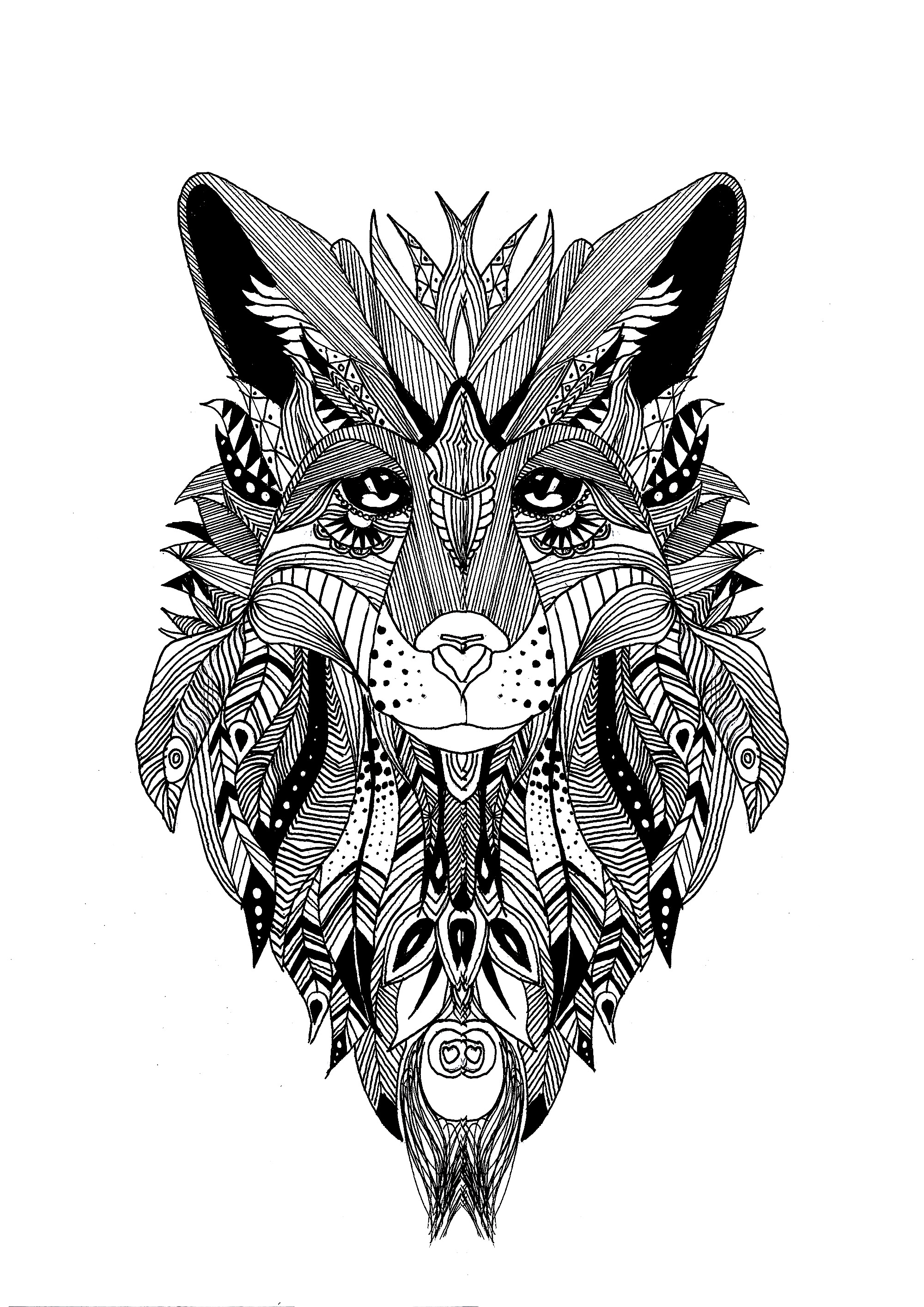 长着羽毛和装饰图案的狼 (适合成人打印的复杂着色 : 禅绕画)