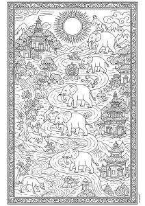 供成人打印的复杂着色页 : 西藏