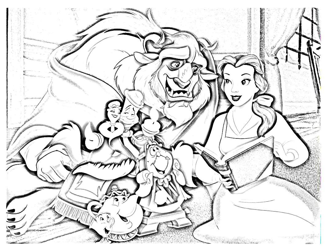 Desenho de A bela e A Fera livre para imprimir e colorir