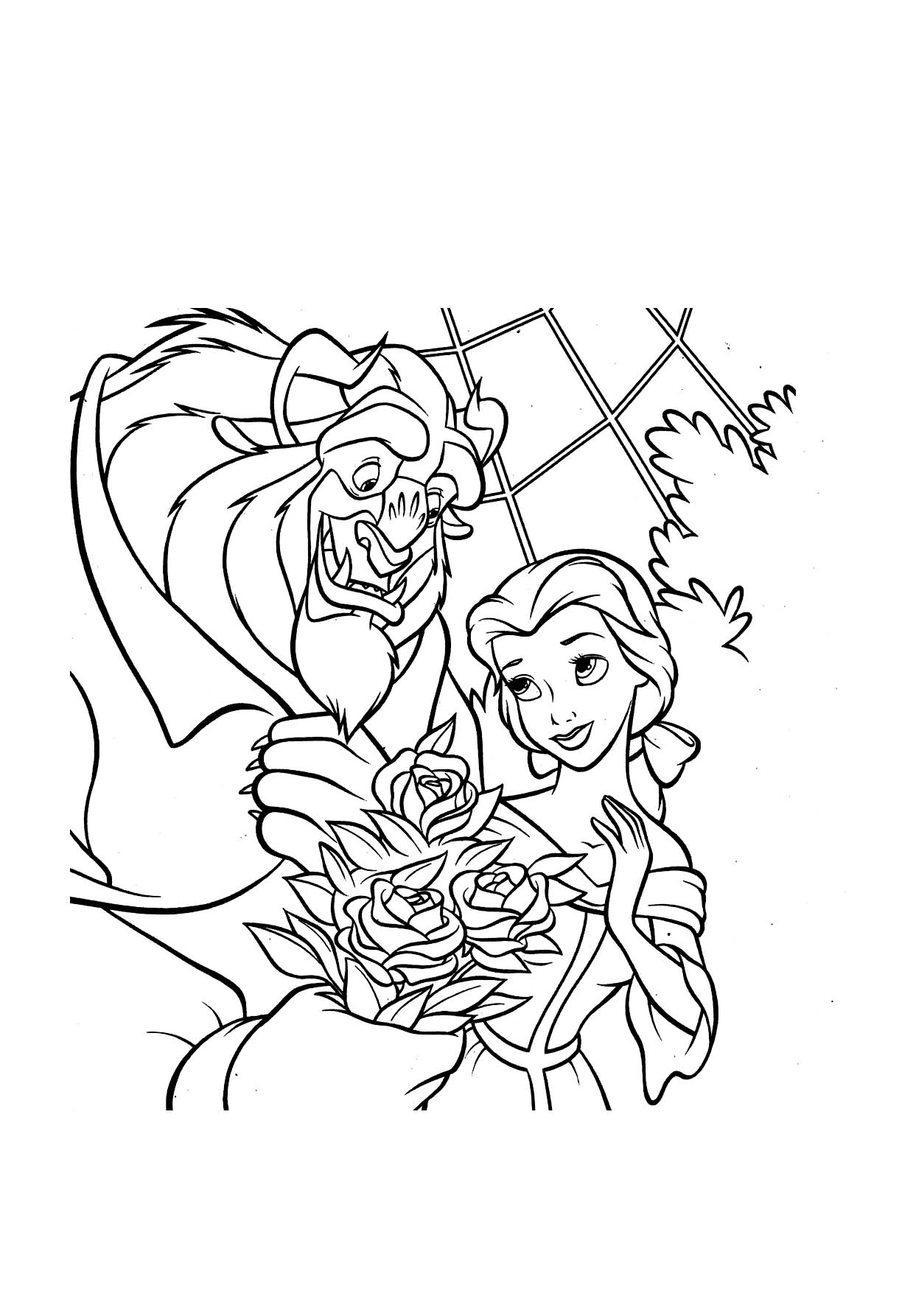 A Besta oferece uma rosa (Página de A bela e A Fera para colorir para crianças) A Besta oferece uma rosa (Página de A bela e A Fera para colorir e imprimir para crianças)