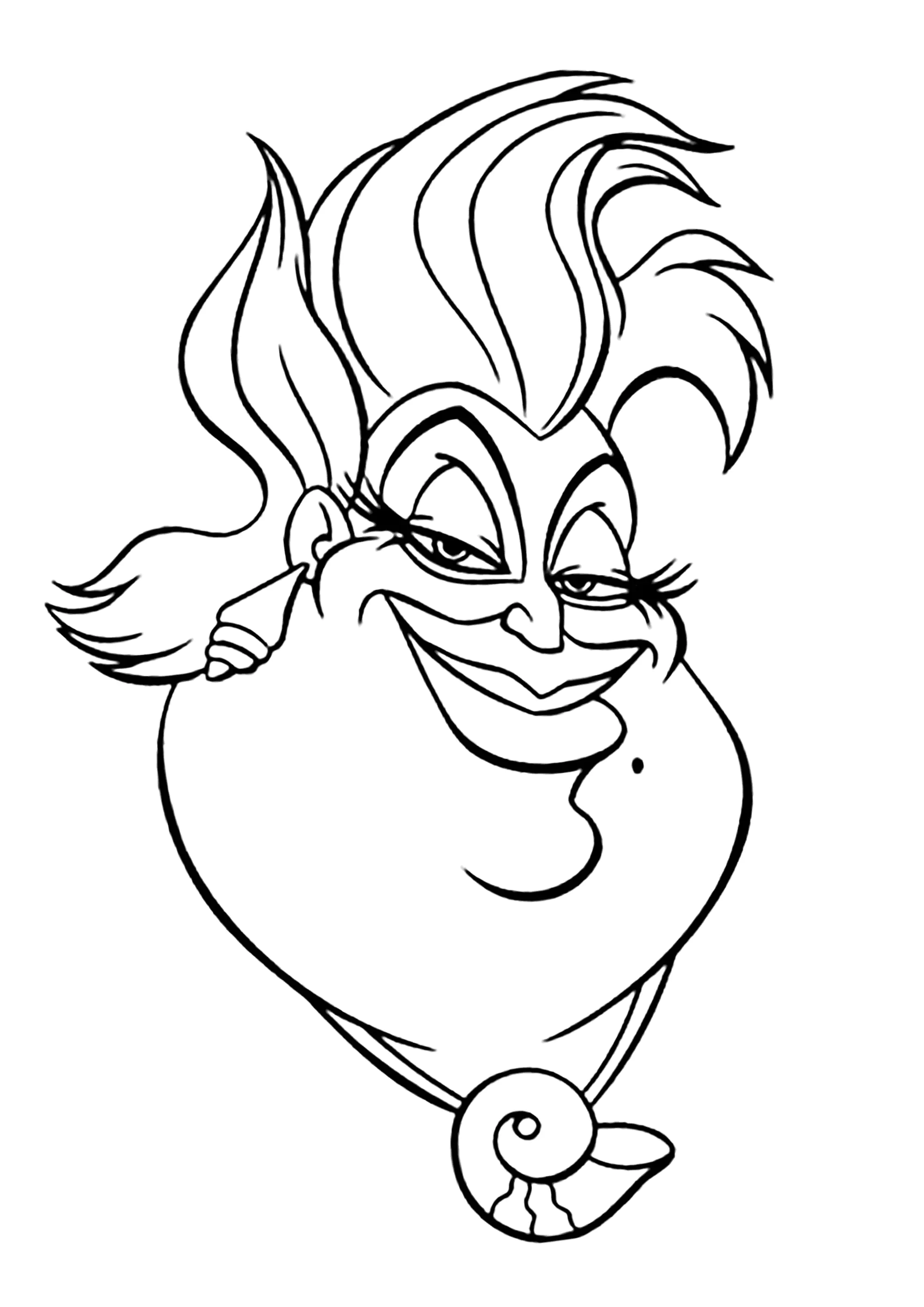 Retrato da malvada Úrsula (Página de A pequena Sereia para colorir e imprimir para crianças)