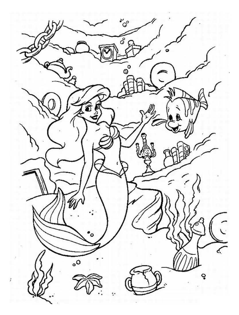 Ariel, a pequena sereia bonita (Página para colorir e imprimir para crianças)