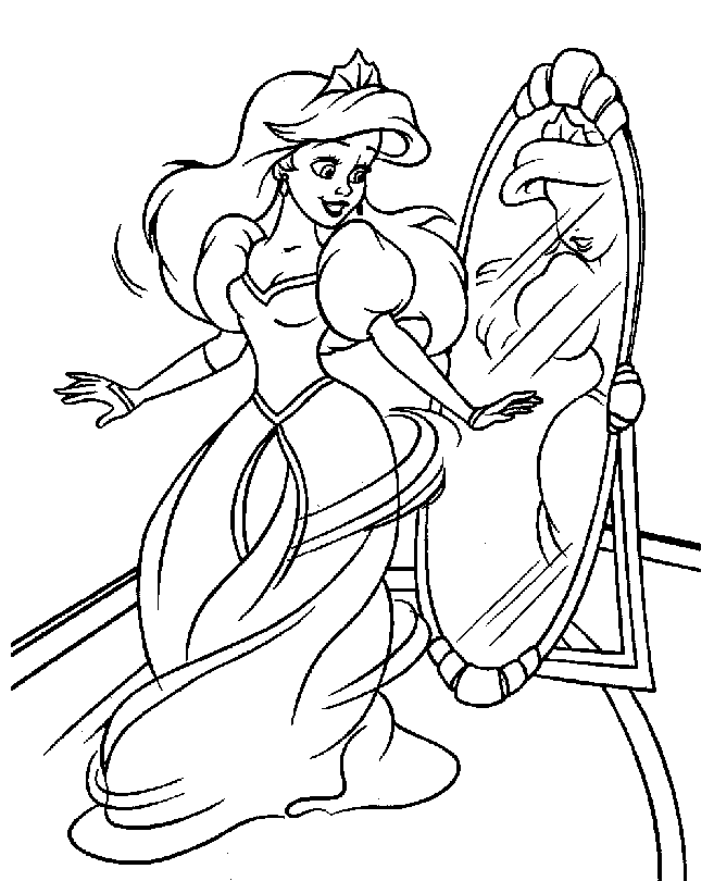 Ariel olha-se ao espelho (Página de A pequena Sereia para colorir para crianças) Ariel olha-se ao espelho (Página de A pequena Sereia para colorir e imprimir para crianças)