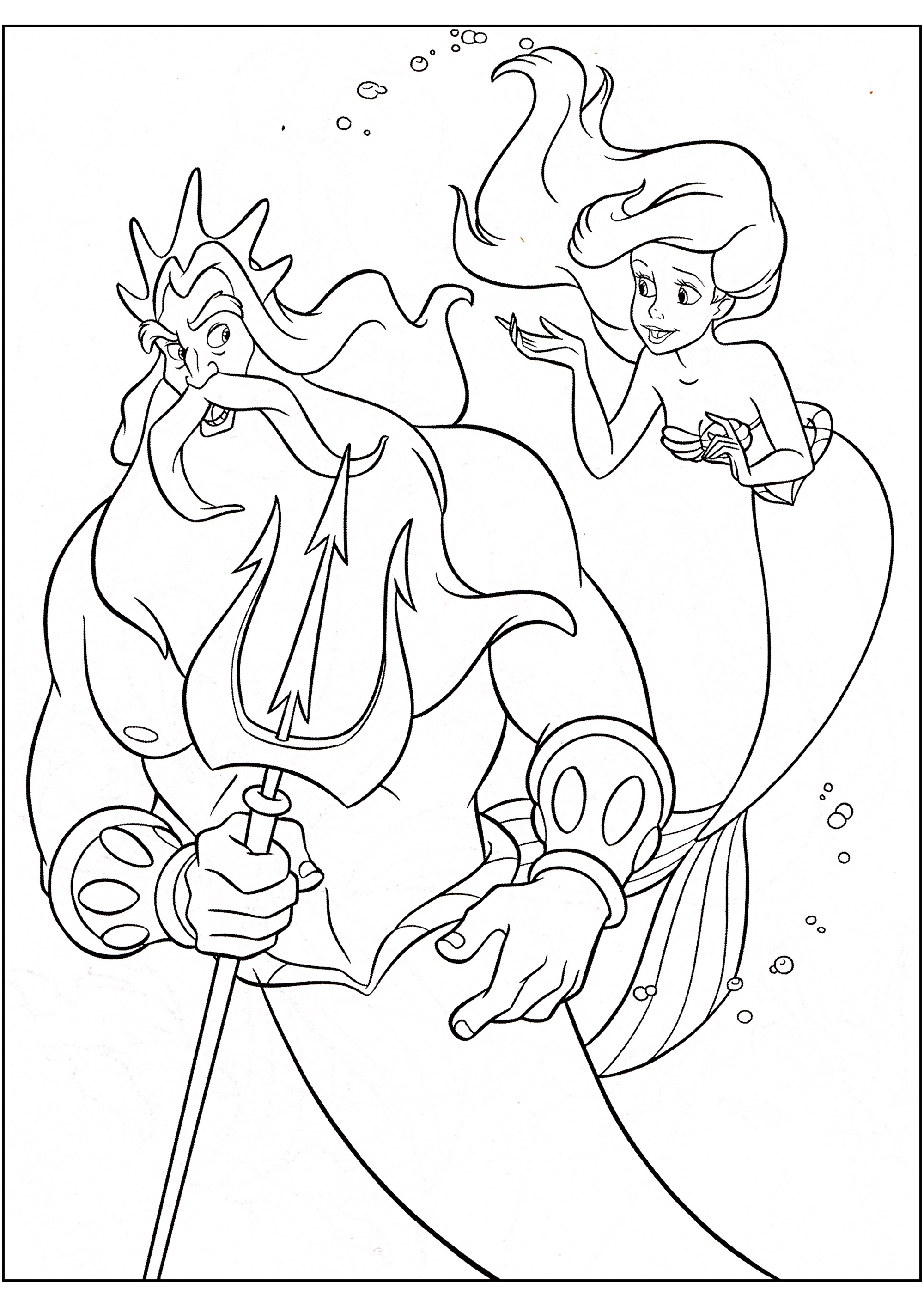 Rei Tritão em discussão com Ariel (Página de A pequena Sereia para colorir para crianças) Rei Tritão em discussão com Ariel (Página de A pequena Sereia para colorir e imprimir para crianças)