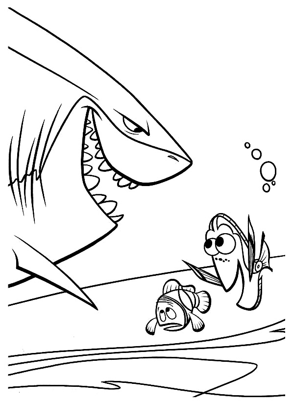 Um tubarão fala com Marin e Doris
