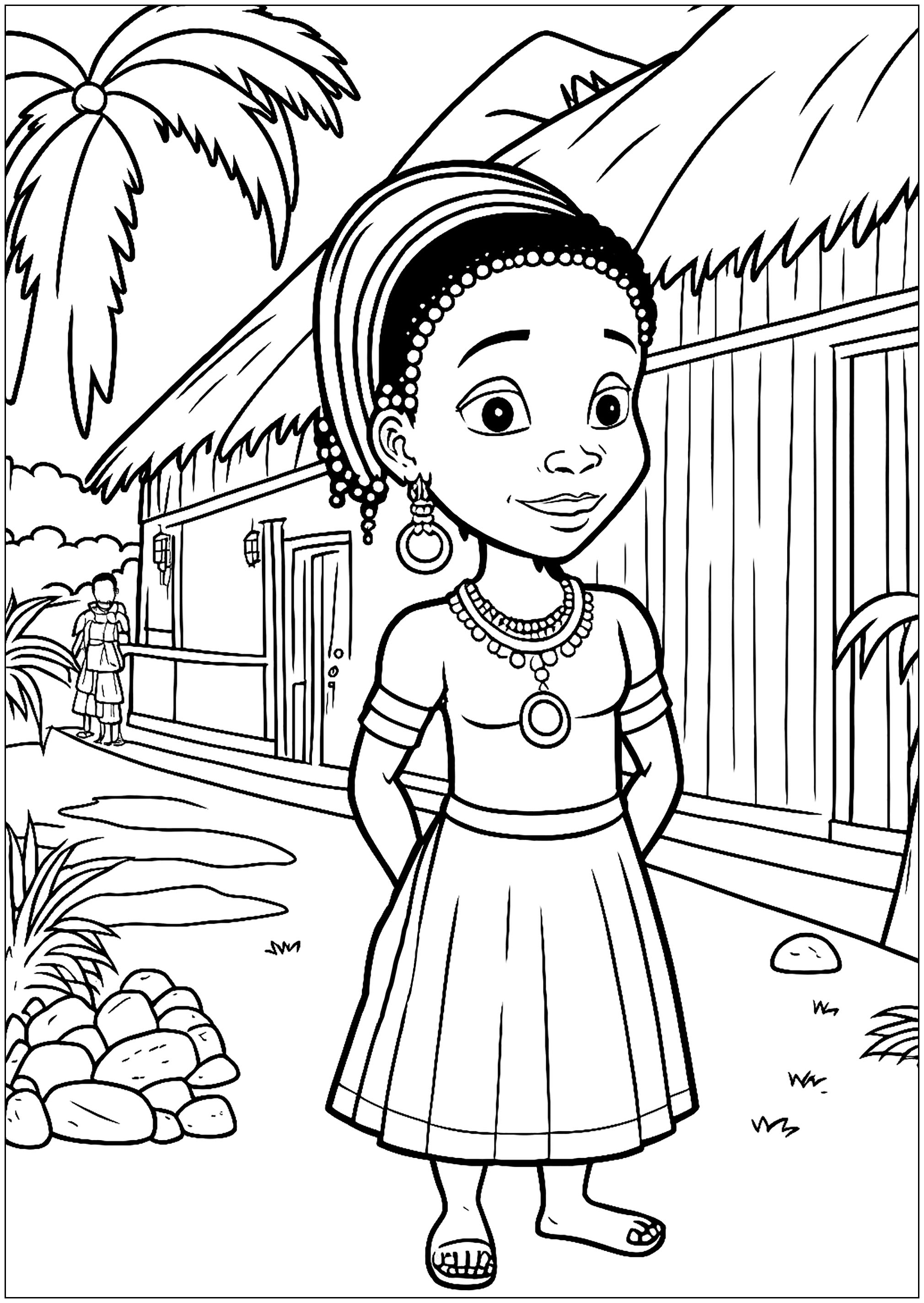Pequena rapariga africana numa aldeia
