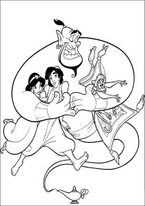 Página de para colorir e imprimir para crianças : Aladino, o Génio, Jasmine e Abu
