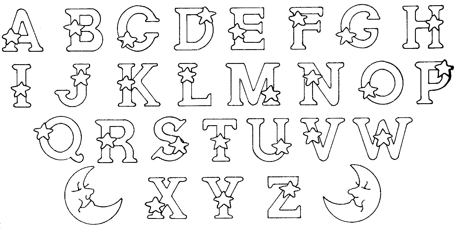 Belo Alfabeto para colorir, com letras estreladas