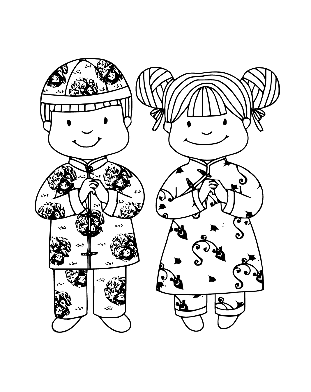 2 crianças pequenas prontas para celebrar Ano Novo Chinês 2 crianças pequenas prontas para celebrar Ano Novo Chinês