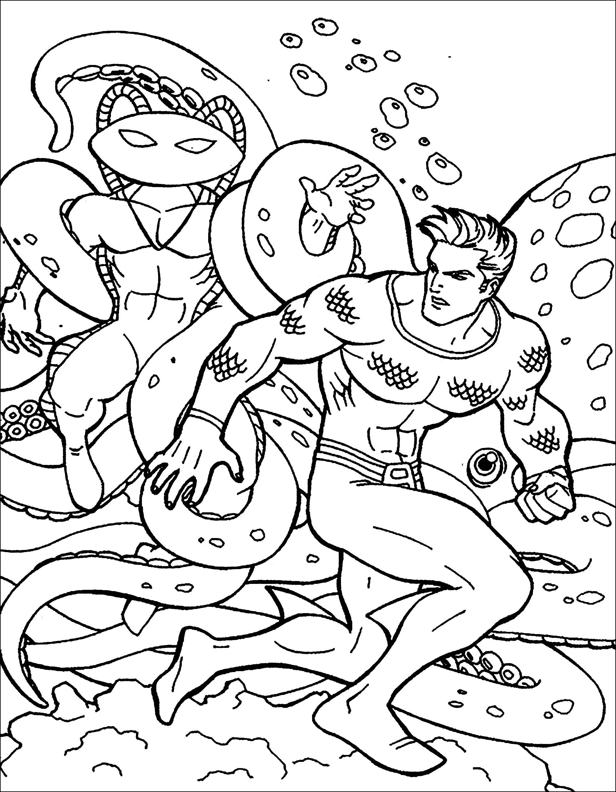 Divertidas páginas coloridas de Aquaman para imprimir e colorir