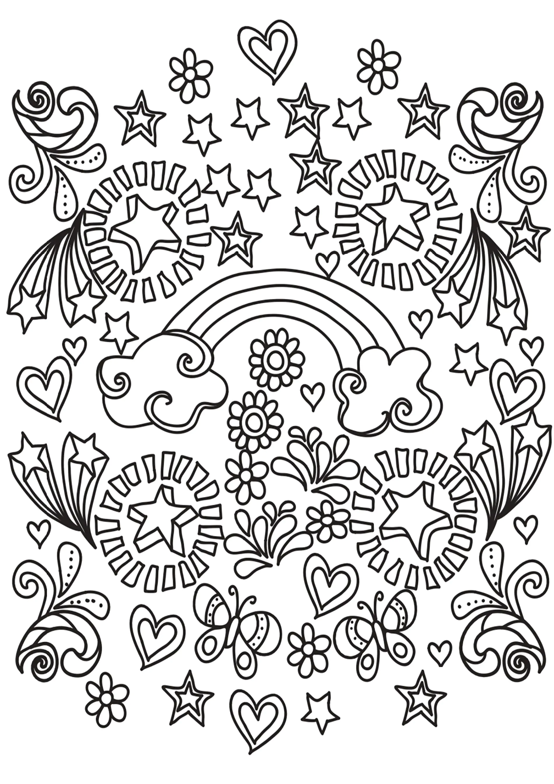 Um Doodle especial "Joie de vivre"! (Página de Arte doodle para colorir e imprimir para crianças)