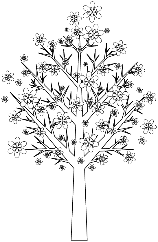 Linda árvore com flores e ramos perfeitamente simétricos