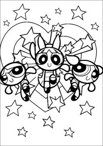 Página de As meninas Superpoderosas para colorir e imprimir para crianças : Rebelde, borbulhante e bonita com um coração e estrelas