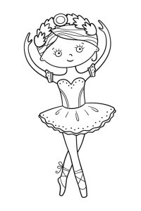 Página de para colorir e imprimir para crianças : Desenho animado de uma bonita bailarina com uma coroa