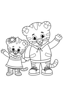 Página de Bairro de Daniel Tigre para colorir e imprimir para crianças : Dany e a sua irmã mais nova