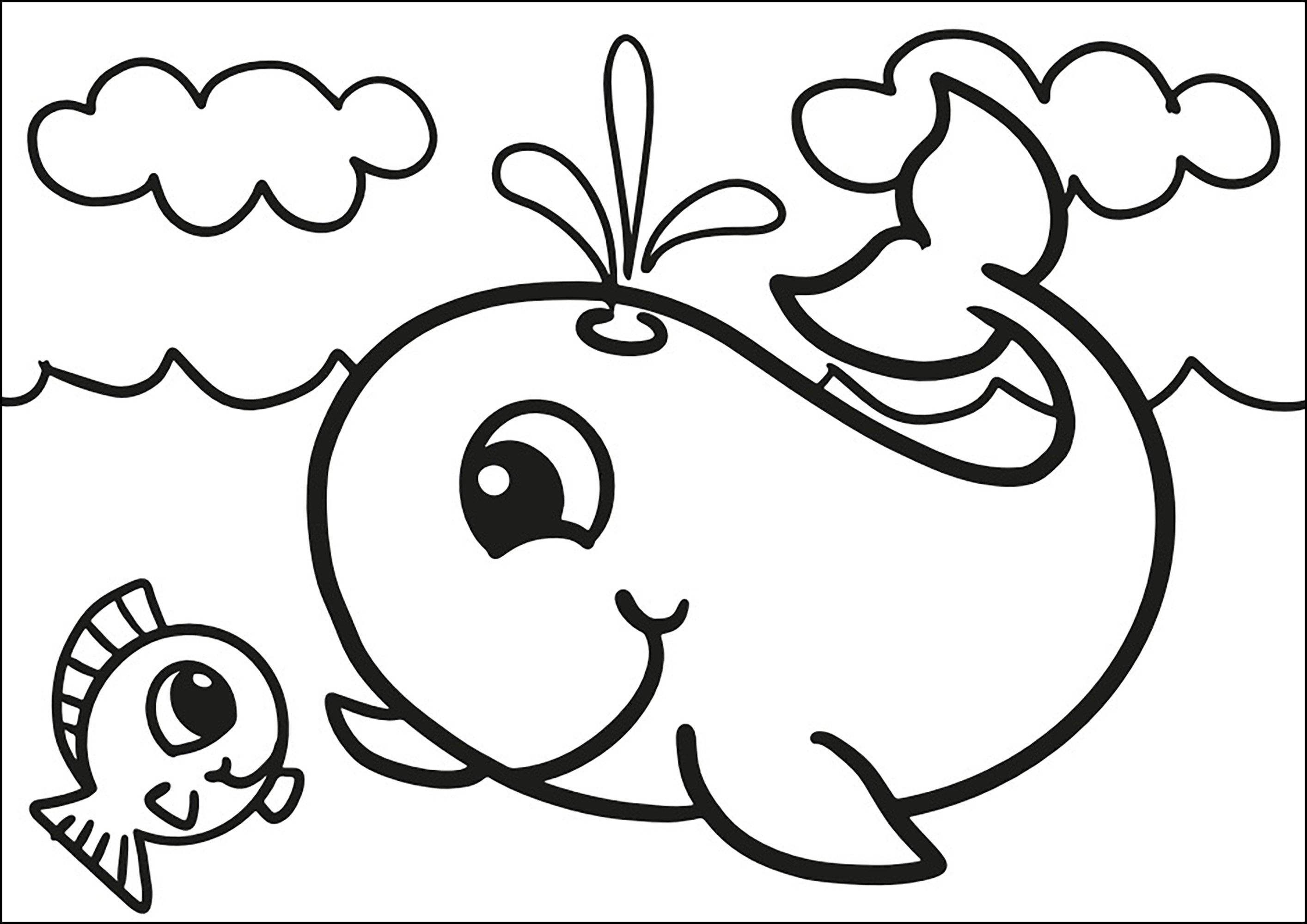 Página de para colorir para crianças : Baleia e peixes pequenos Página de para colorir e imprimir para crianças : Baleia e peixes pequenos