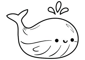 Baleia bonita desenhada em estilo Kawaii