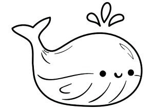 Página de para colorir e imprimir para crianças : Baleia bonita desenhada em estilo Kawaii