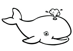 Desenho muito simples para colorir de uma bela baleia a evacuar a água