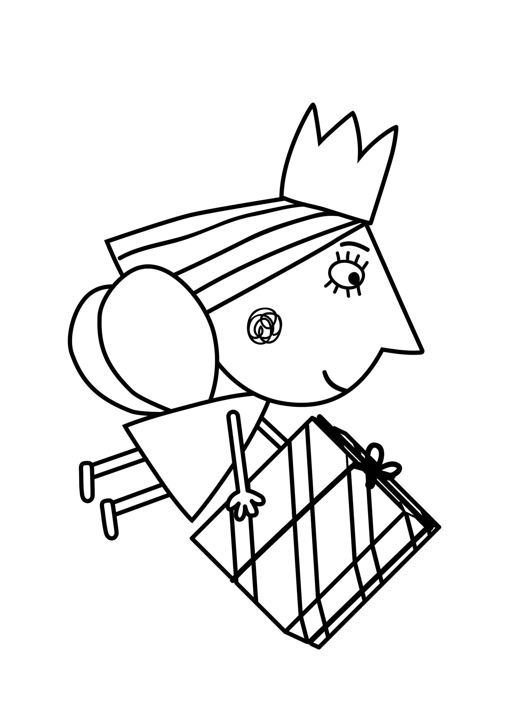 Holly distribui uma prenda (Página de O Pequeno Reino de Ben e Holly para colorir e imprimir para crianças)