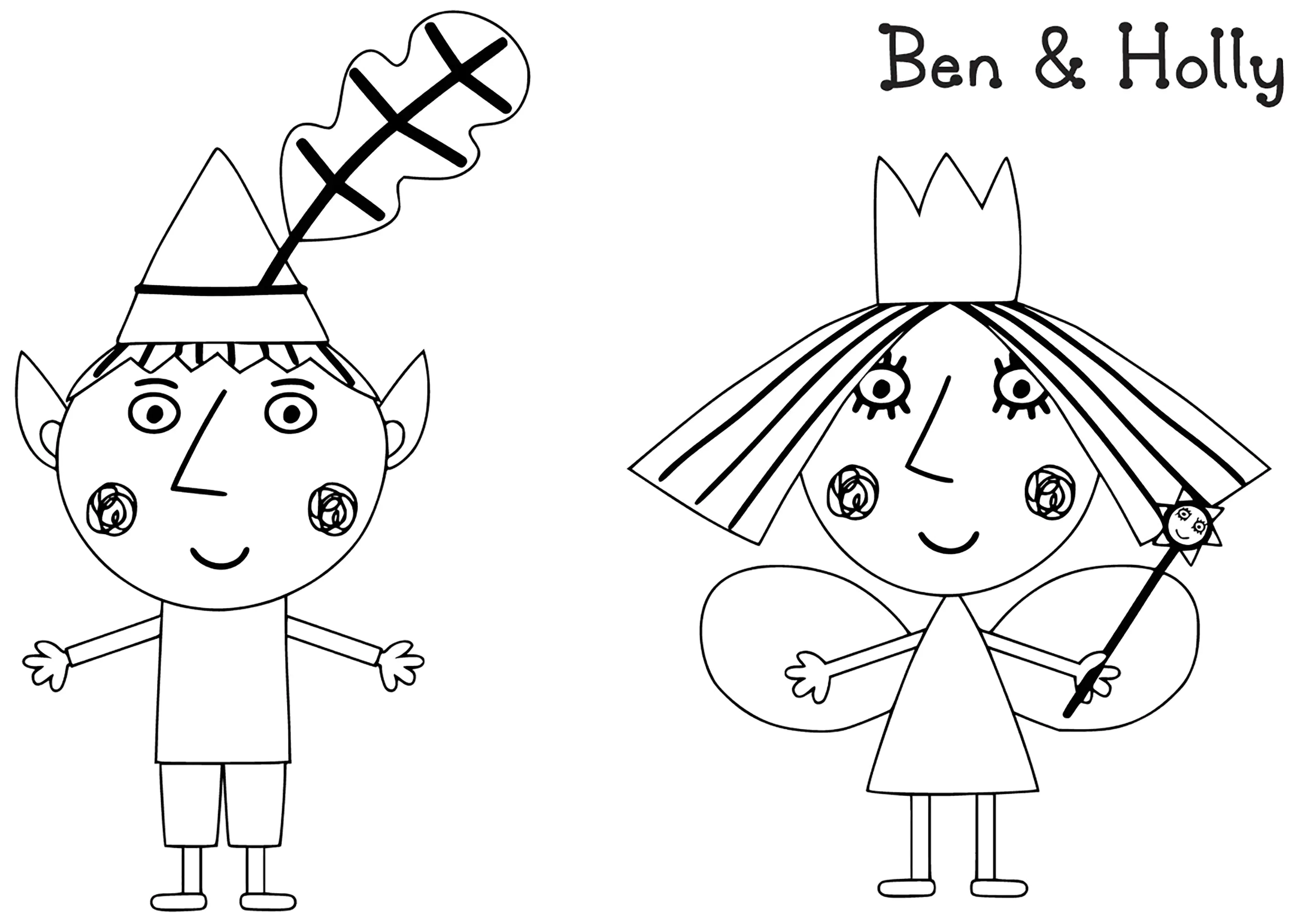 Colorir com o Ben e a Holly (Página de O Pequeno Reino de Ben e Holly para colorir e imprimir para crianças)