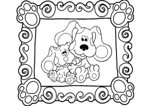 Página de Blue's Clues para colorir e imprimir para crianças : Bela moldura com dois cães