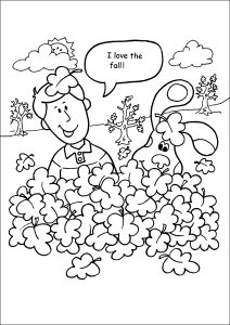 Página de Blue's Clues para colorir e imprimir para crianças : Joe com o cachorro verde