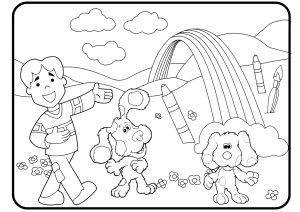 Página de Blue's Clues para colorir e imprimir para crianças : Joe com dois cães