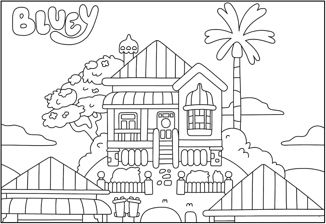 Colorir a casa do Bluey (Página para colorir e imprimir para crianças)
