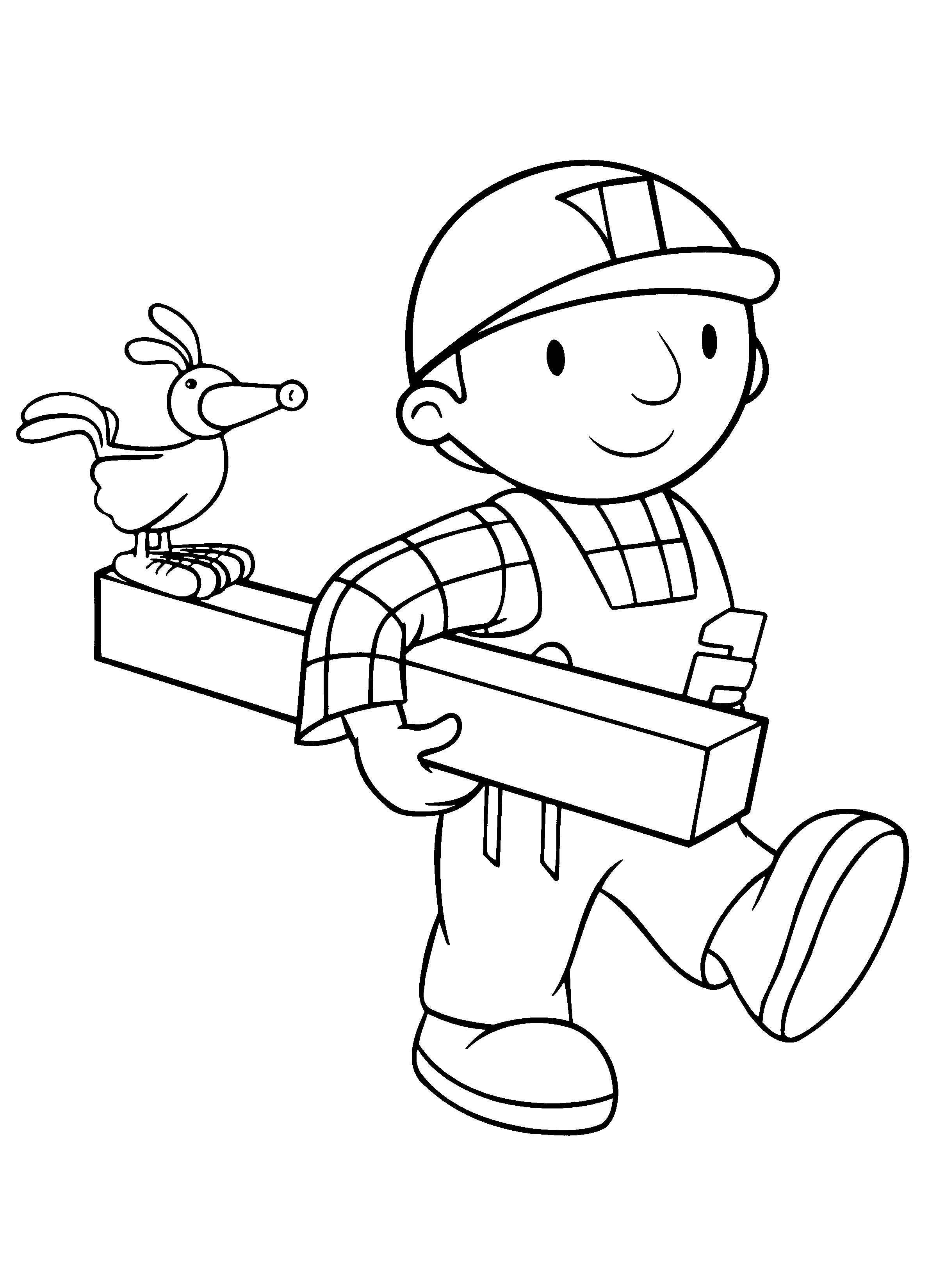 Bob, o trabalhador manual com uma grande viga (Página de Bob, o Construtor para colorir e imprimir para crianças)