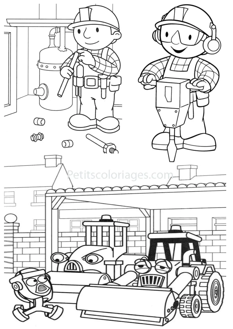 Bob e os seus tractores (Página de Bob, o Construtor para colorir e imprimir para crianças)