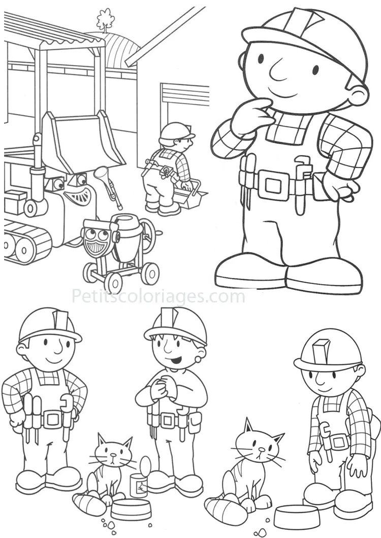 Várias ilustrações de Bob, o trabalhador manual (Página de Bob, o Construtor para colorir e imprimir para crianças)