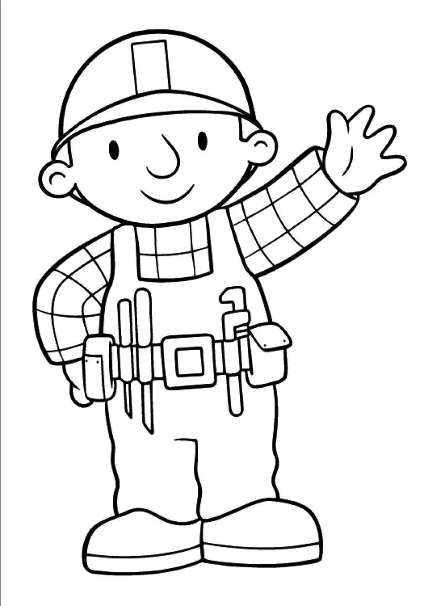 Simple dessin de Bob, o trabalhador manual à colorier (Página de Bob, o Construtor para colorir e imprimir para crianças)