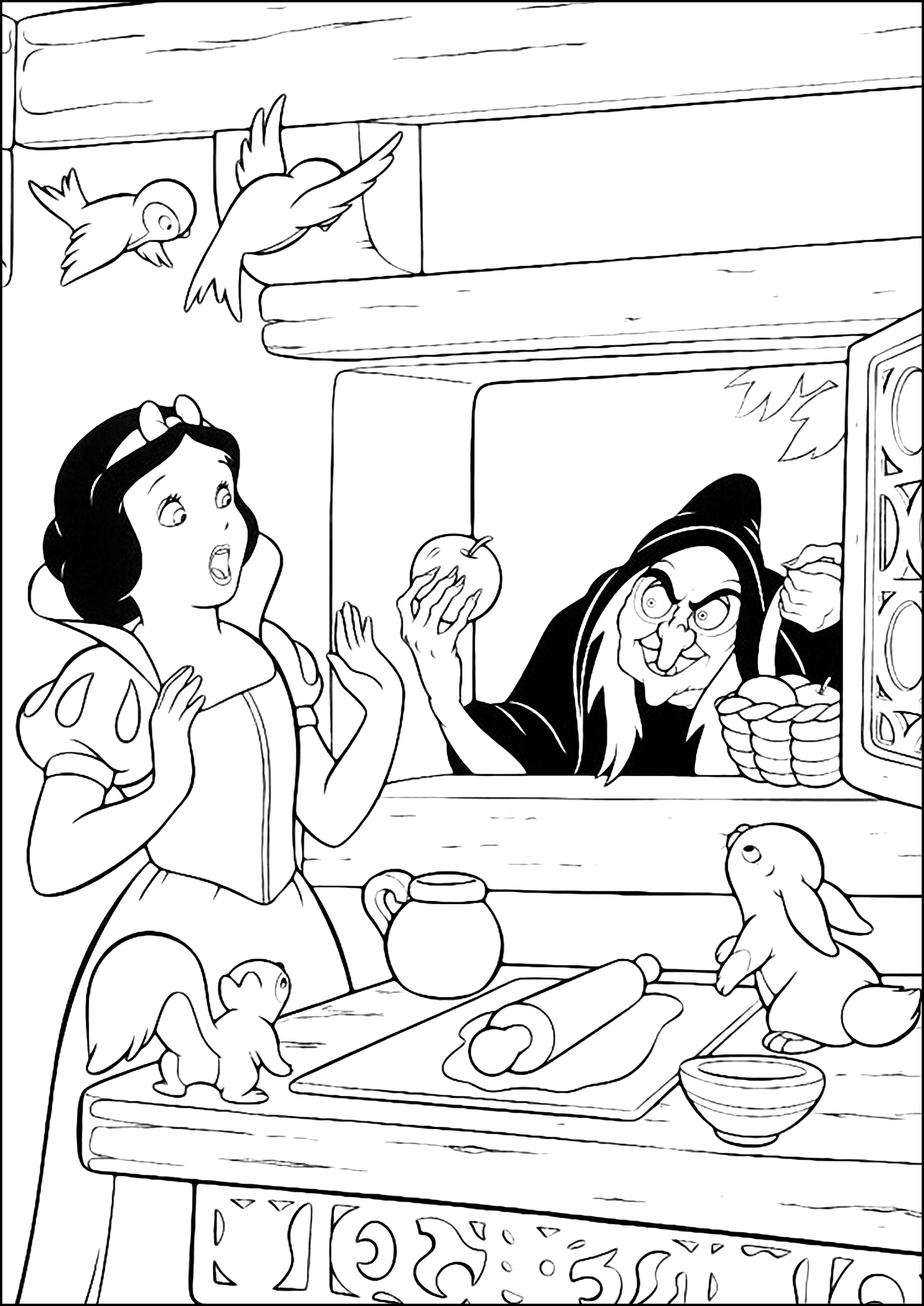 A Rainha Má transformou-se numa bruxa para dar uma maçã envenenada a Branca de Neve