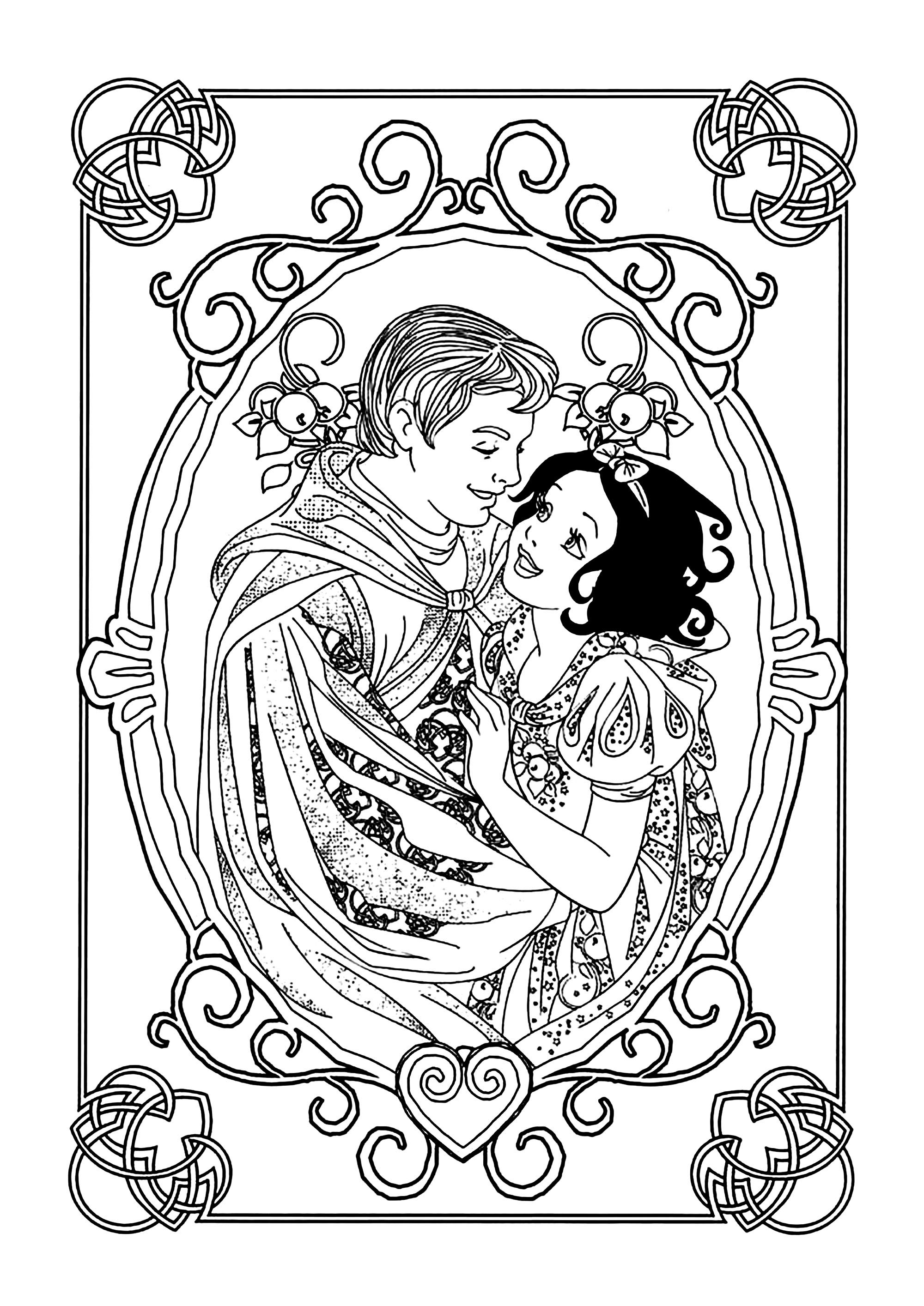 Branca de Neve e o seu Príncipe (Página para colorir para crianças) Branca de Neve e o seu Príncipe (Página para colorir e imprimir para crianças)
