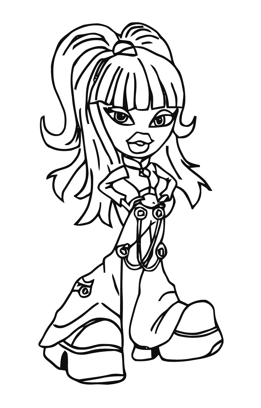 Desenho de uma boneca Bratz para imprimir e colorir