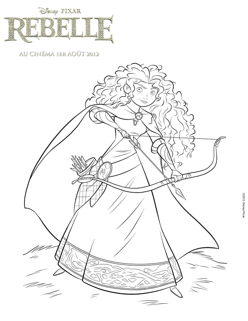 A Mérida e o seu arco (Página de Brave – Indomável para colorir e imprimir para crianças)