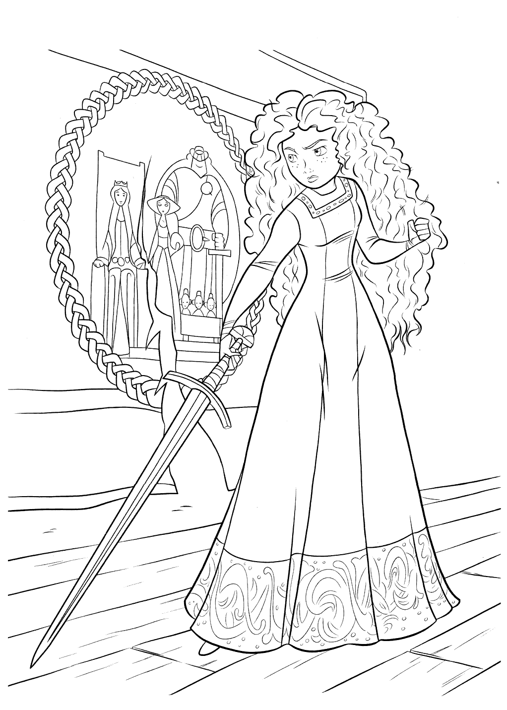 Página de Brave – Indomável para colorir para crianças : Mérida e a sua espada real Página de Brave – Indomável para colorir e imprimir para crianças : Mérida e a sua espada real