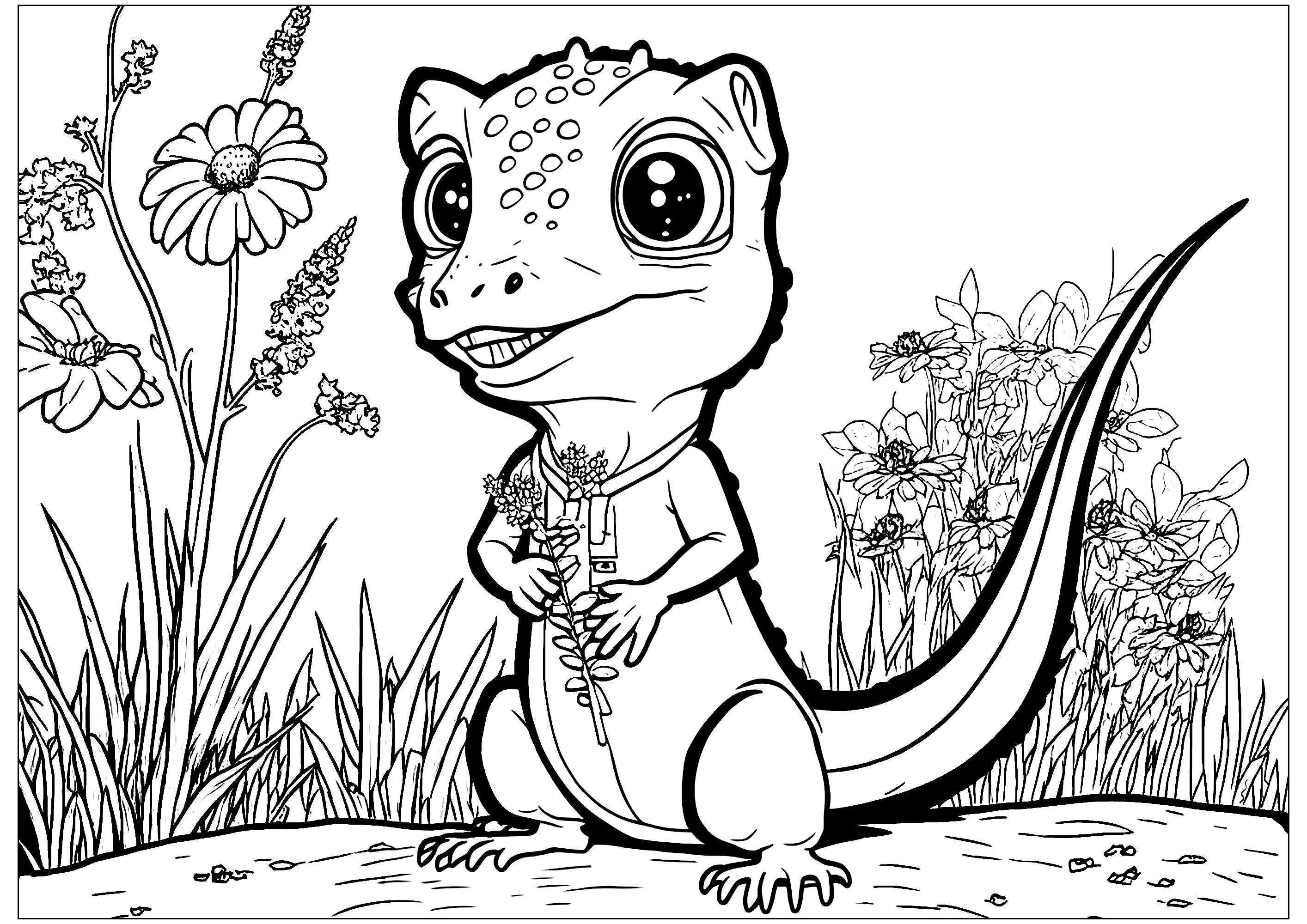 Coloração de um pequeno lagarto em estilo cartoon