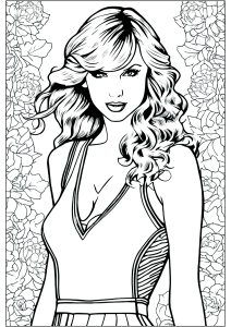 Página de Cantores famosos para colorir e imprimir para crianças : Bela coloração de Taylor Swift