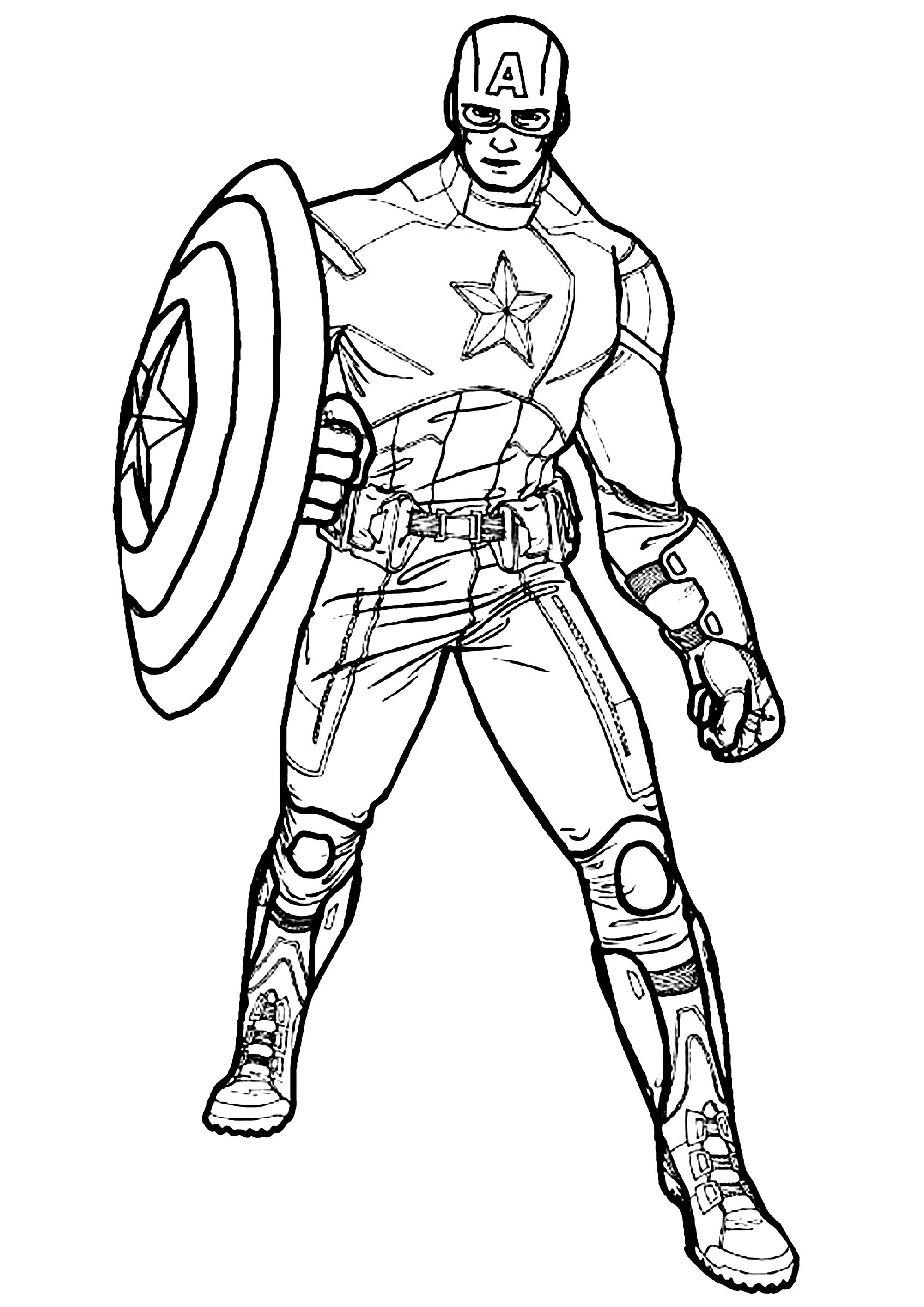 Captain America desenhando para imprimir e colorir