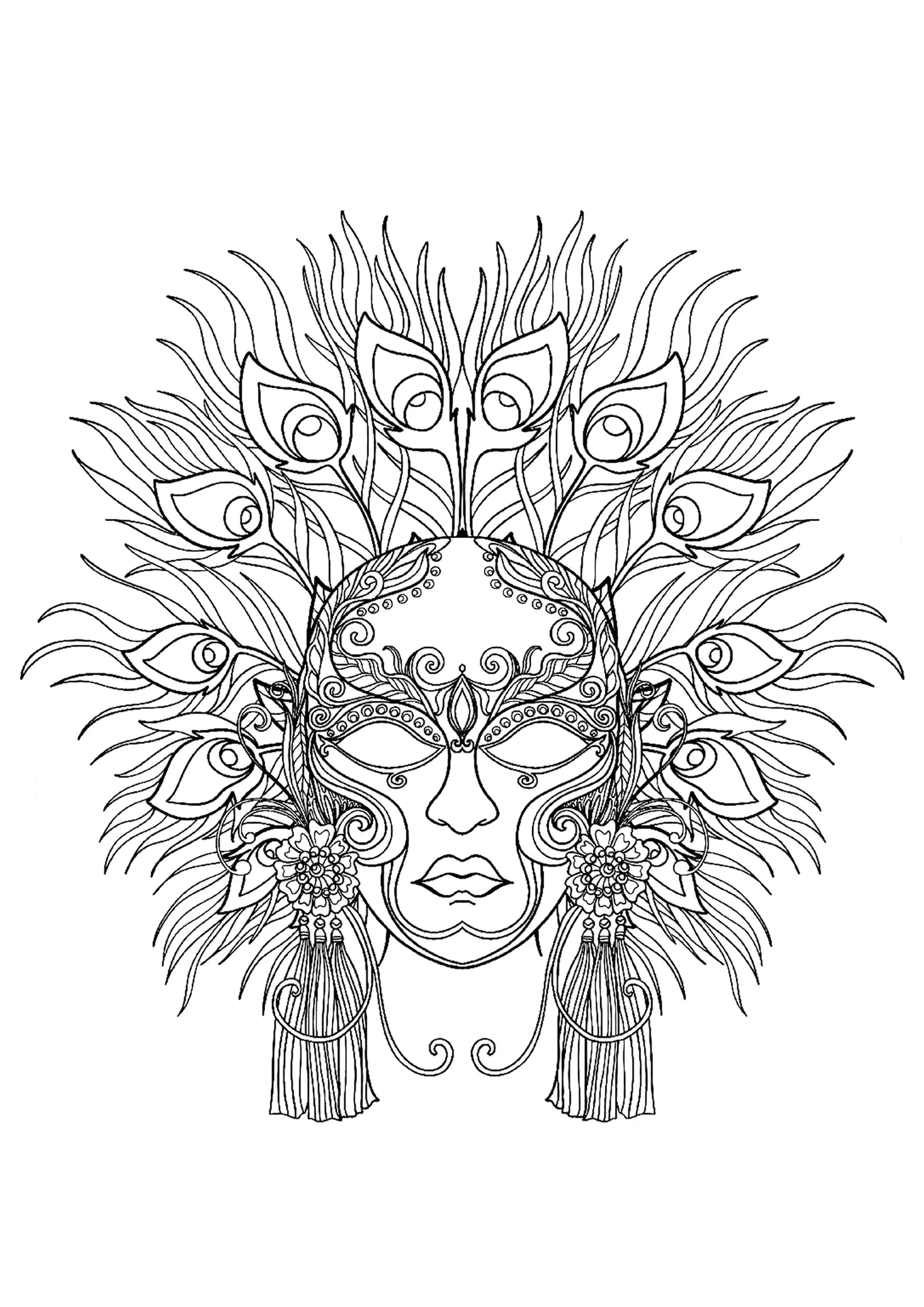 Máscara soberba do Carnaval de Veneza (Página para colorir e imprimir para crianças)