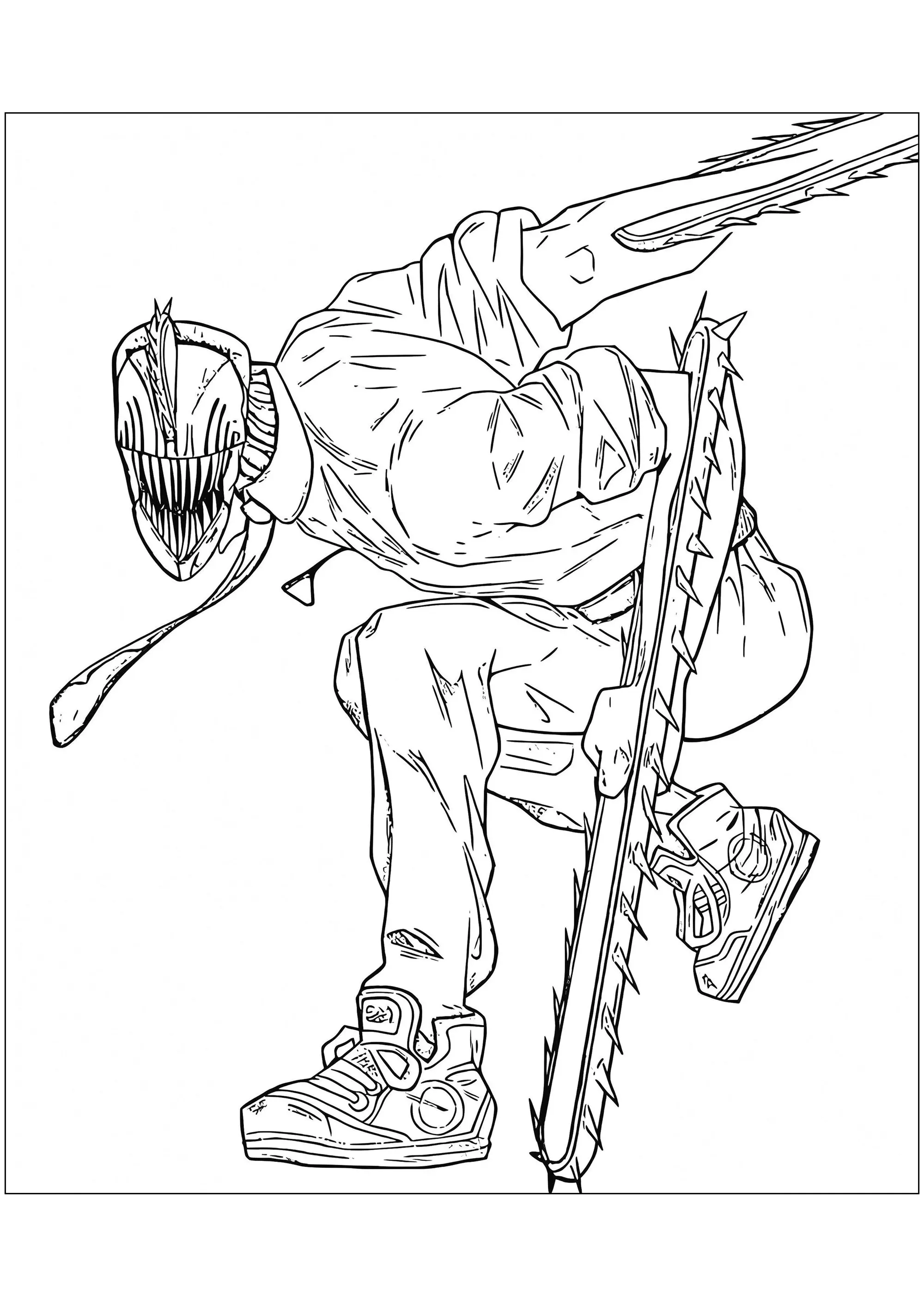 O assustador Homem da Serra Elétrica (Página de Chainsaw Man para colorir e imprimir para crianças)