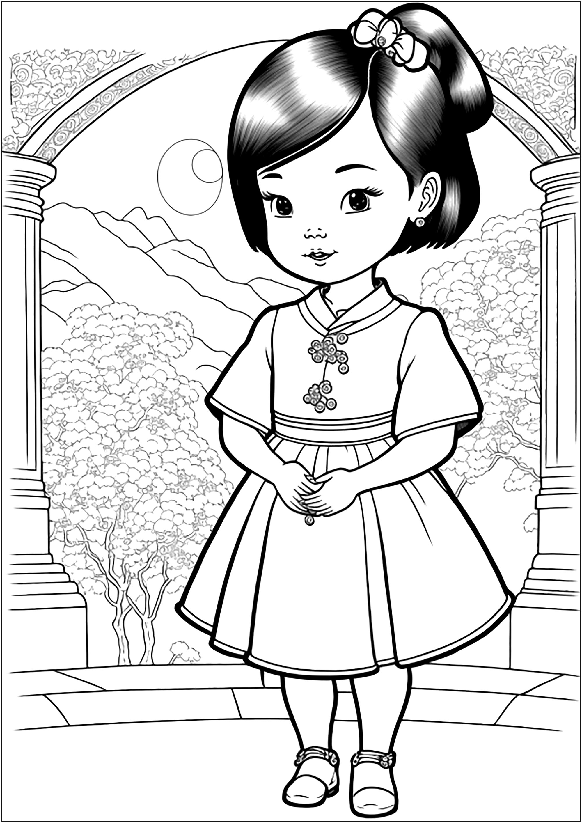 Desenho de menina chinesa para colorir